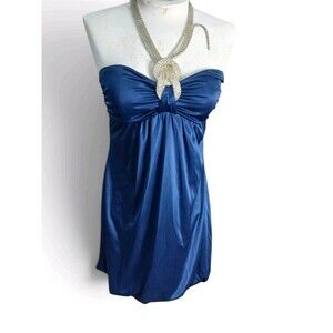 Deb Strapless Bubble Hem Mini Dress Women's Size S Royal Blue Rhinestone Halter